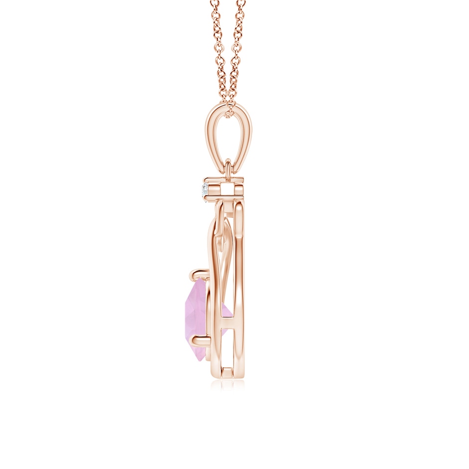 6mm AAAA Rose Quartz Knotted Heart Pendant with Diamond in Rose Gold side-1