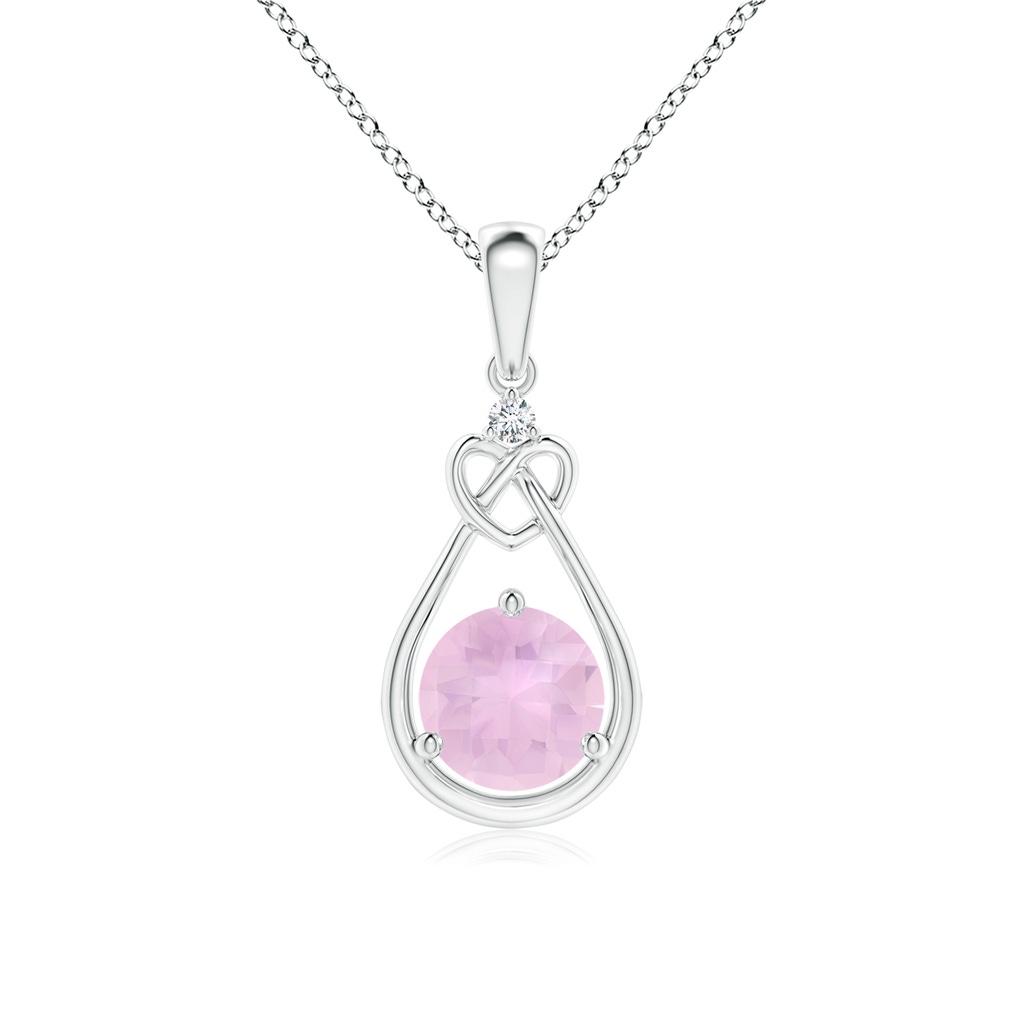 6mm AAAA Rose Quartz Knotted Heart Pendant with Diamond in White Gold