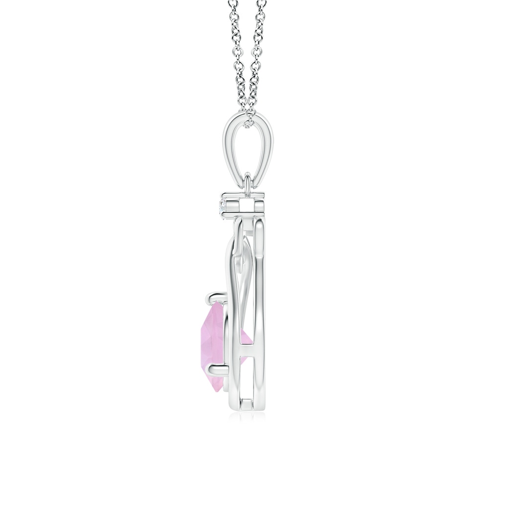 6mm AAAA Rose Quartz Knotted Heart Pendant with Diamond in White Gold - side_1