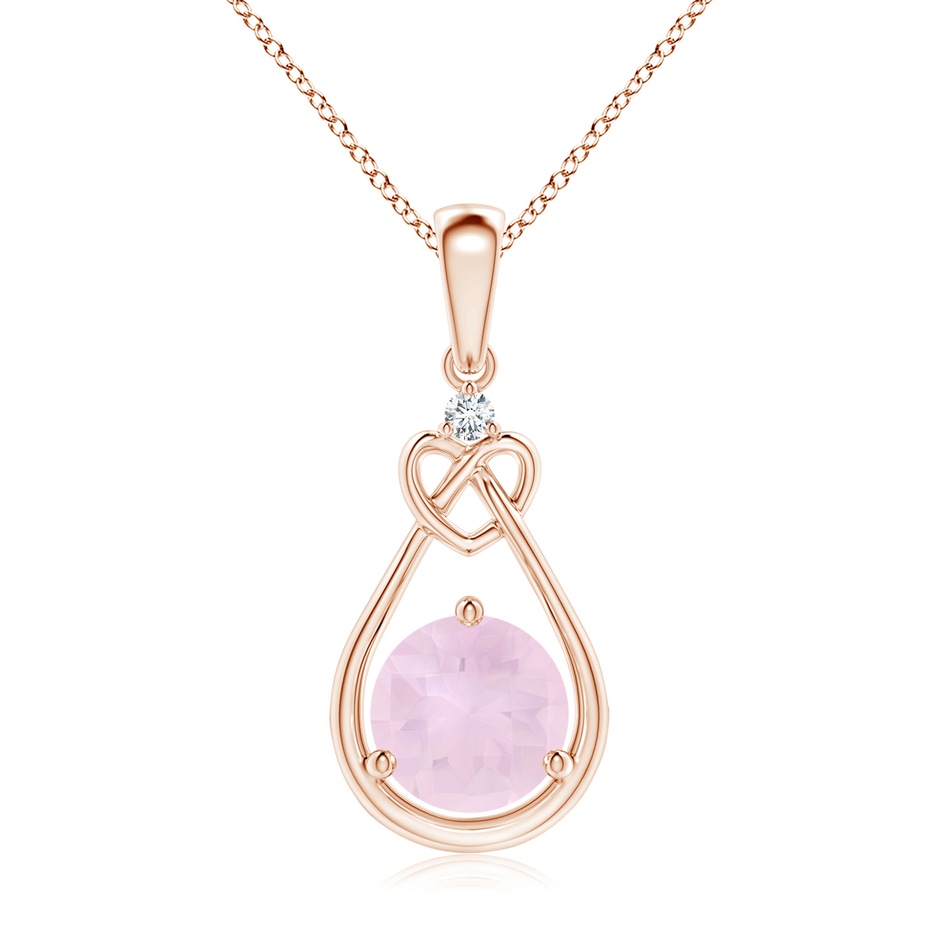 7mm AA Rose Quartz Knotted Heart Pendant with Diamond in Rose Gold 