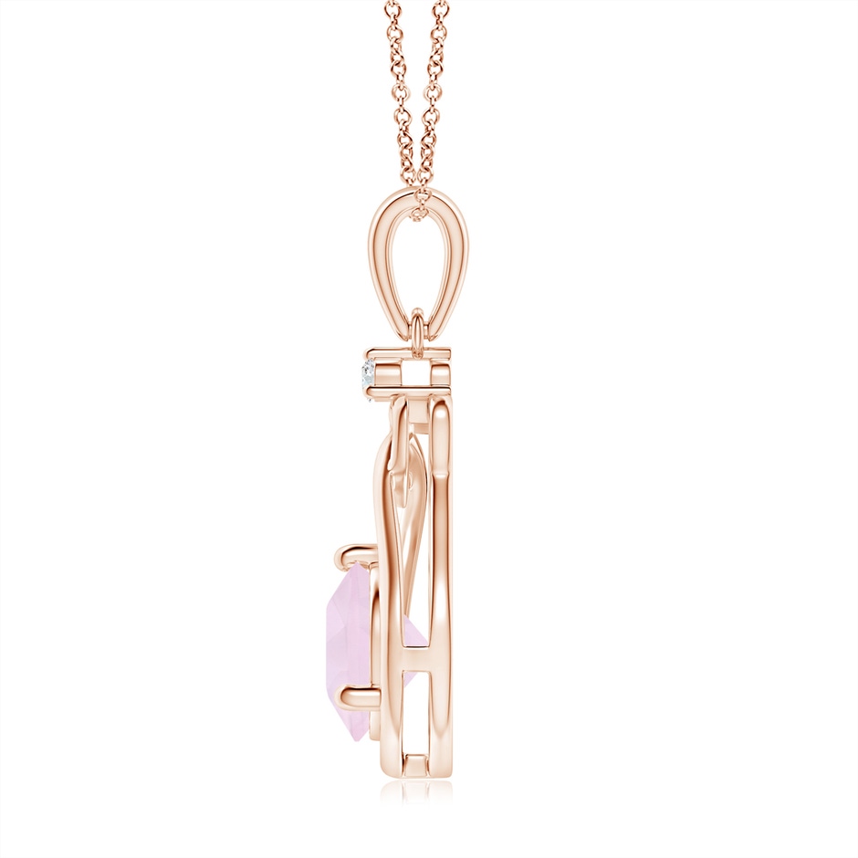 7mm AA Rose Quartz Knotted Heart Pendant with Diamond in Rose Gold side-1