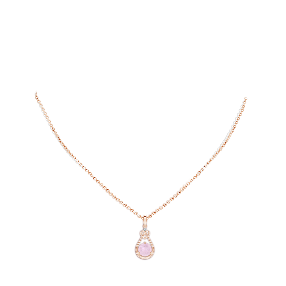 7mm AA Rose Quartz Knotted Heart Pendant with Diamond in Rose Gold body-neck