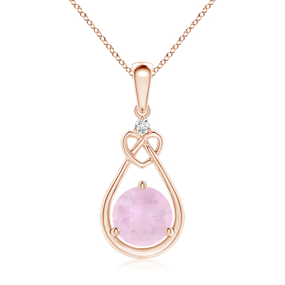 7mm AAA Rose Quartz Knotted Heart Pendant with Diamond in Rose Gold 