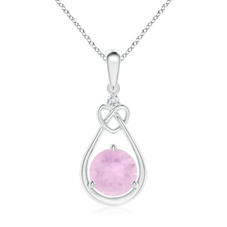 7mm AAAA Rose Quartz Knotted Heart Pendant with Diamond in P950 Platinum