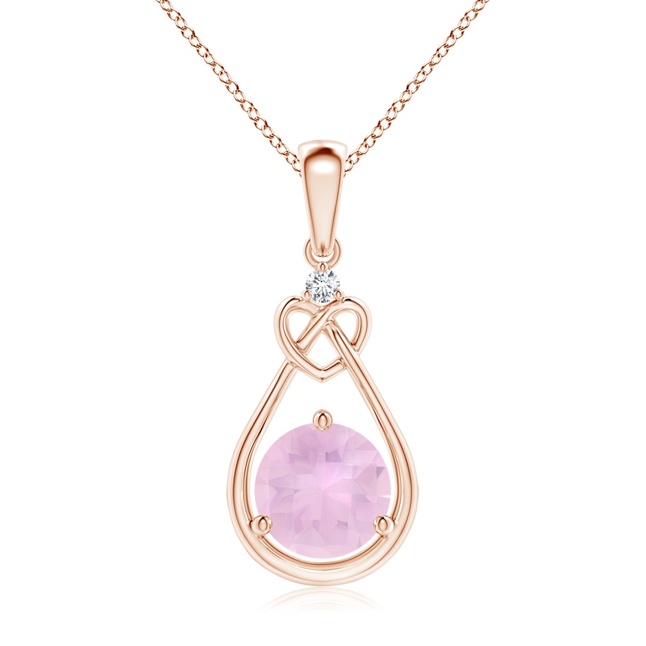 7mm AAAA Rose Quartz Knotted Heart Pendant with Diamond in Rose Gold 