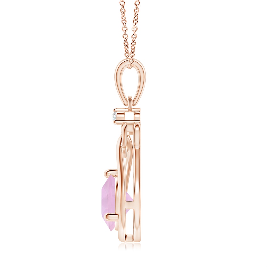 7mm AAAA Rose Quartz Knotted Heart Pendant with Diamond in Rose Gold side-1
