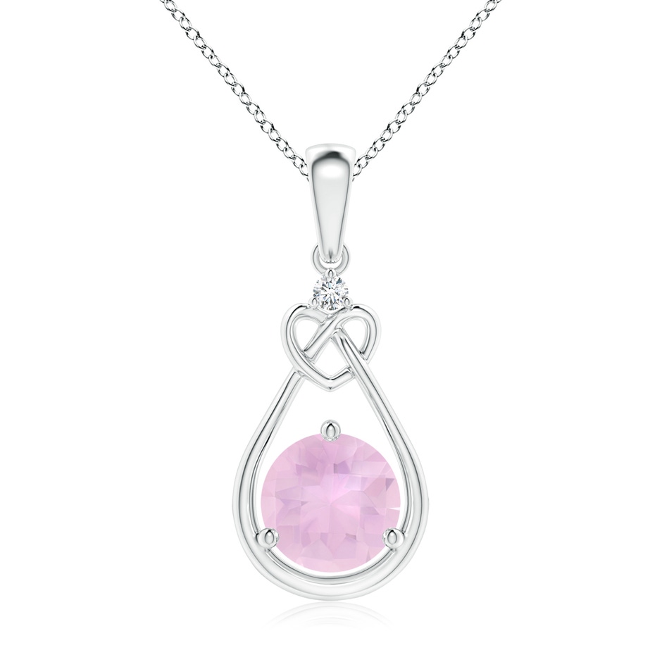7mm AAAA Rose Quartz Knotted Heart Pendant with Diamond in White Gold 