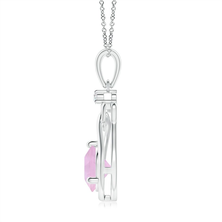 7mm AAAA Rose Quartz Knotted Heart Pendant with Diamond in White Gold side-1