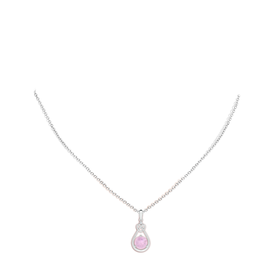 7mm AAAA Rose Quartz Knotted Heart Pendant with Diamond in White Gold body-neck