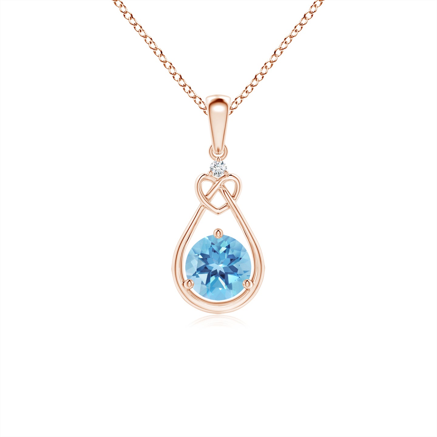 Swiss Blue Topaz Knotted Heart Pendant with Diamond