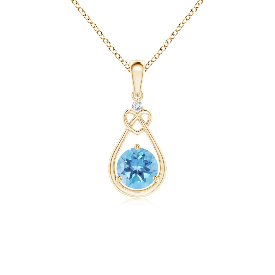 5mm A Swiss Blue Topaz Knotted Heart Pendant with Diamond in Yellow Gold 