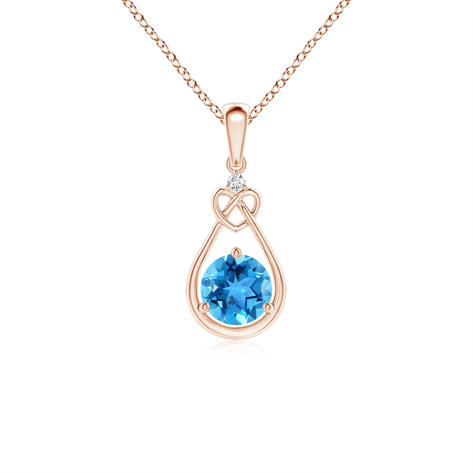 5mm AAA Swiss Blue Topaz Knotted Heart Pendant with Diamond in Rose Gold 