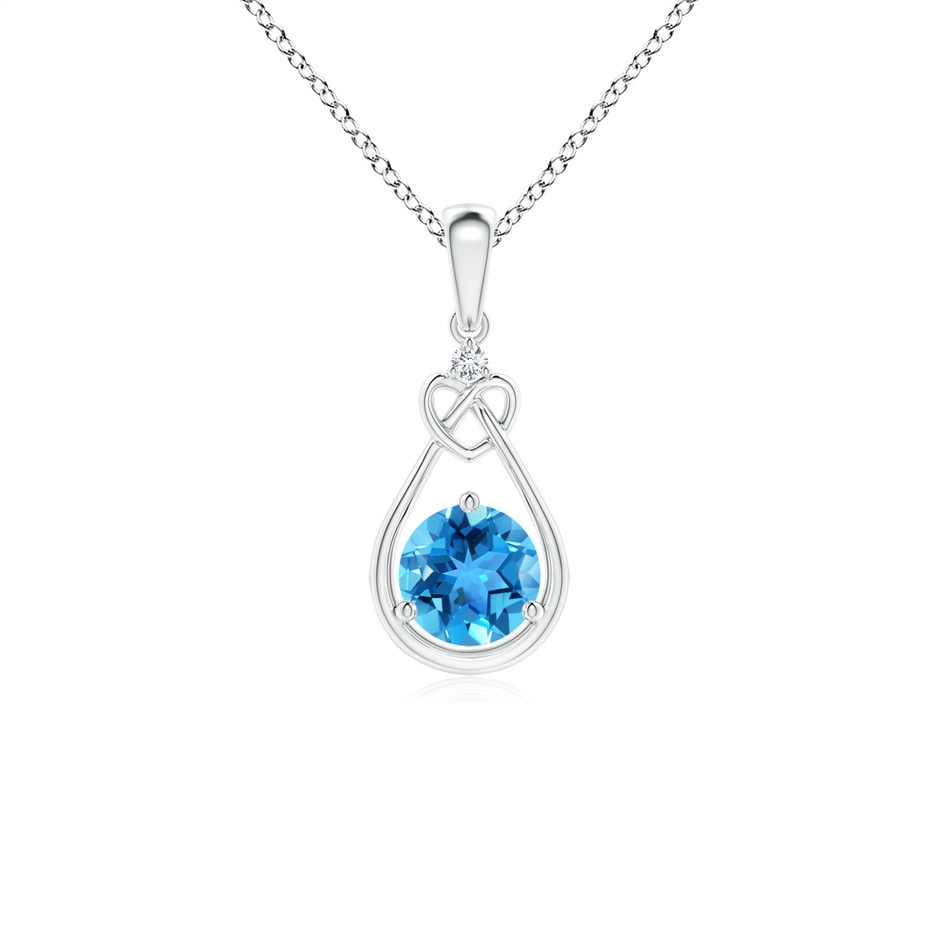 5mm AAA Swiss Blue Topaz Knotted Heart Pendant with Diamond in White Gold 