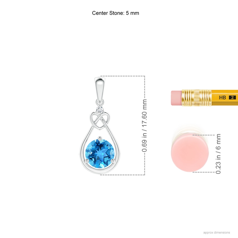 5mm AAA Swiss Blue Topaz Knotted Heart Pendant with Diamond in White Gold ruler