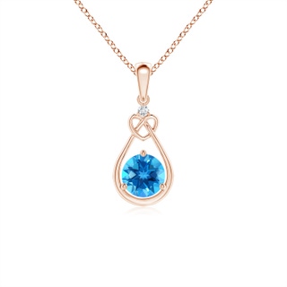 5mm AAAA Swiss Blue Topaz Knotted Heart Pendant with Diamond in 10K Rose Gold