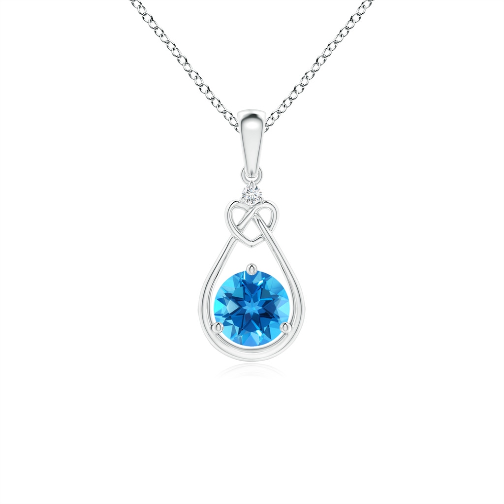 5mm AAAA Swiss Blue Topaz Knotted Heart Pendant with Diamond in P950 Platinum