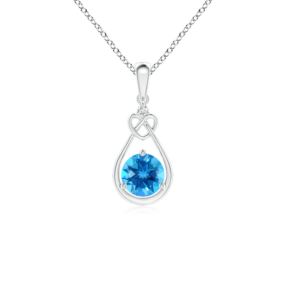 5mm AAAA Swiss Blue Topaz Knotted Heart Pendant with Diamond in P950 Platinum 