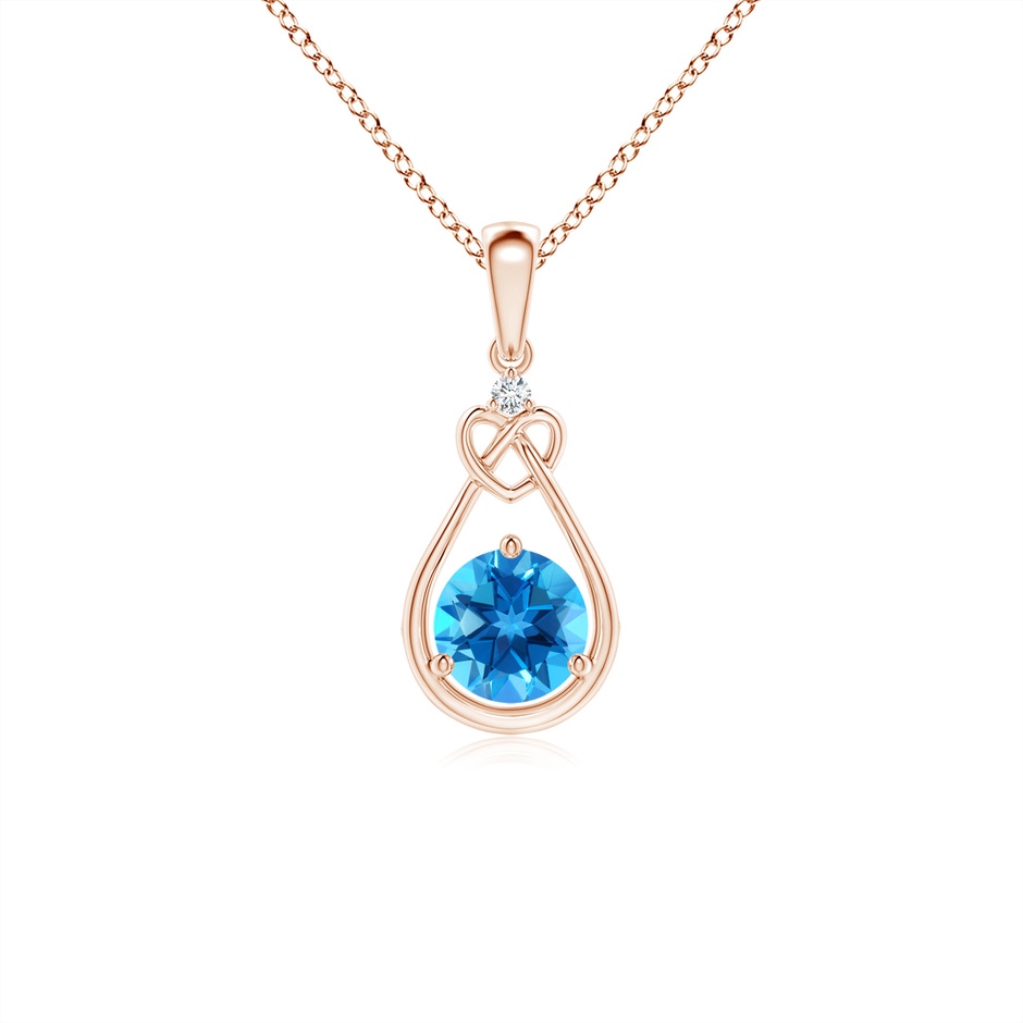 5mm AAAA Swiss Blue Topaz Knotted Heart Pendant with Diamond in Rose Gold 