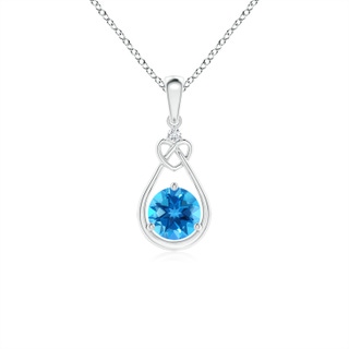 5mm AAAA Swiss Blue Topaz Knotted Heart Pendant with Diamond in White Gold