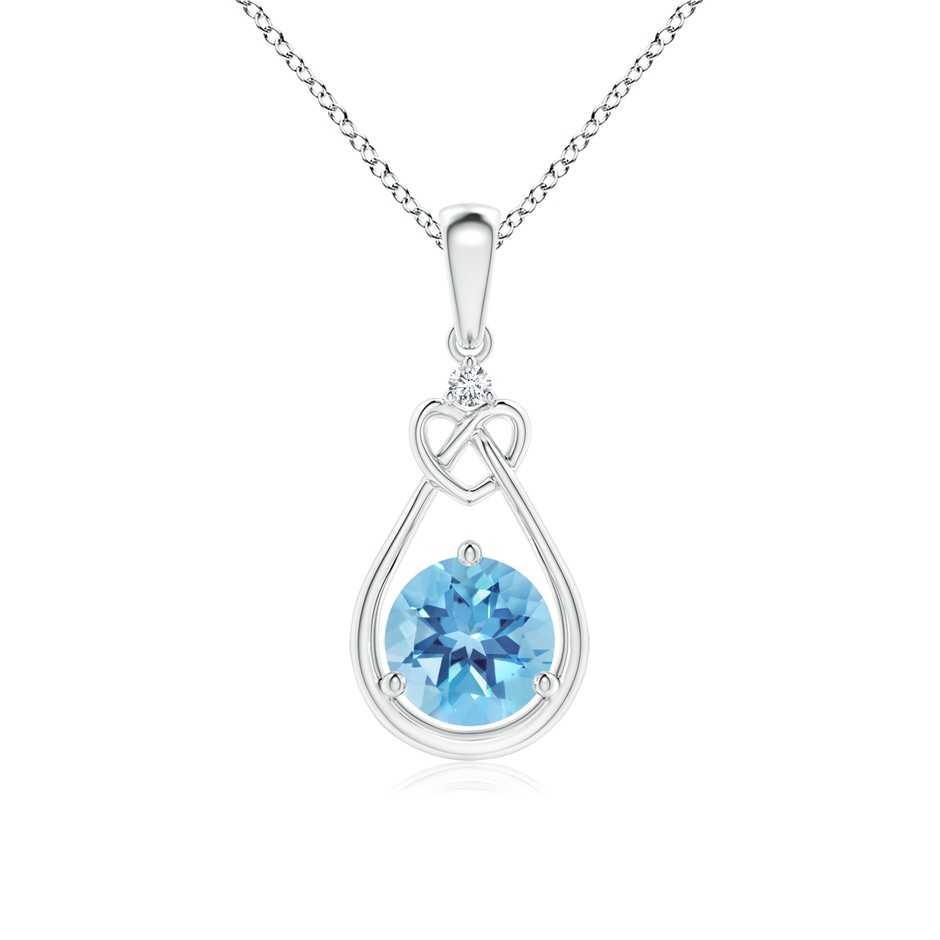 6mm A Swiss Blue Topaz Knotted Heart Pendant with Diamond in P950 Platinum 