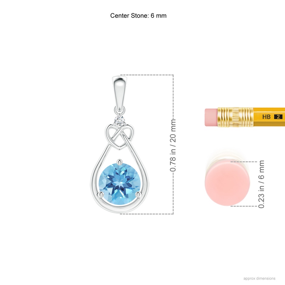 6mm A Swiss Blue Topaz Knotted Heart Pendant with Diamond in P950 Platinum ruler