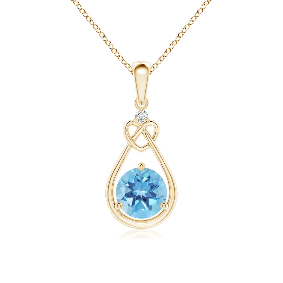 6mm A Swiss Blue Topaz Knotted Heart Pendant with Diamond in Yellow Gold 