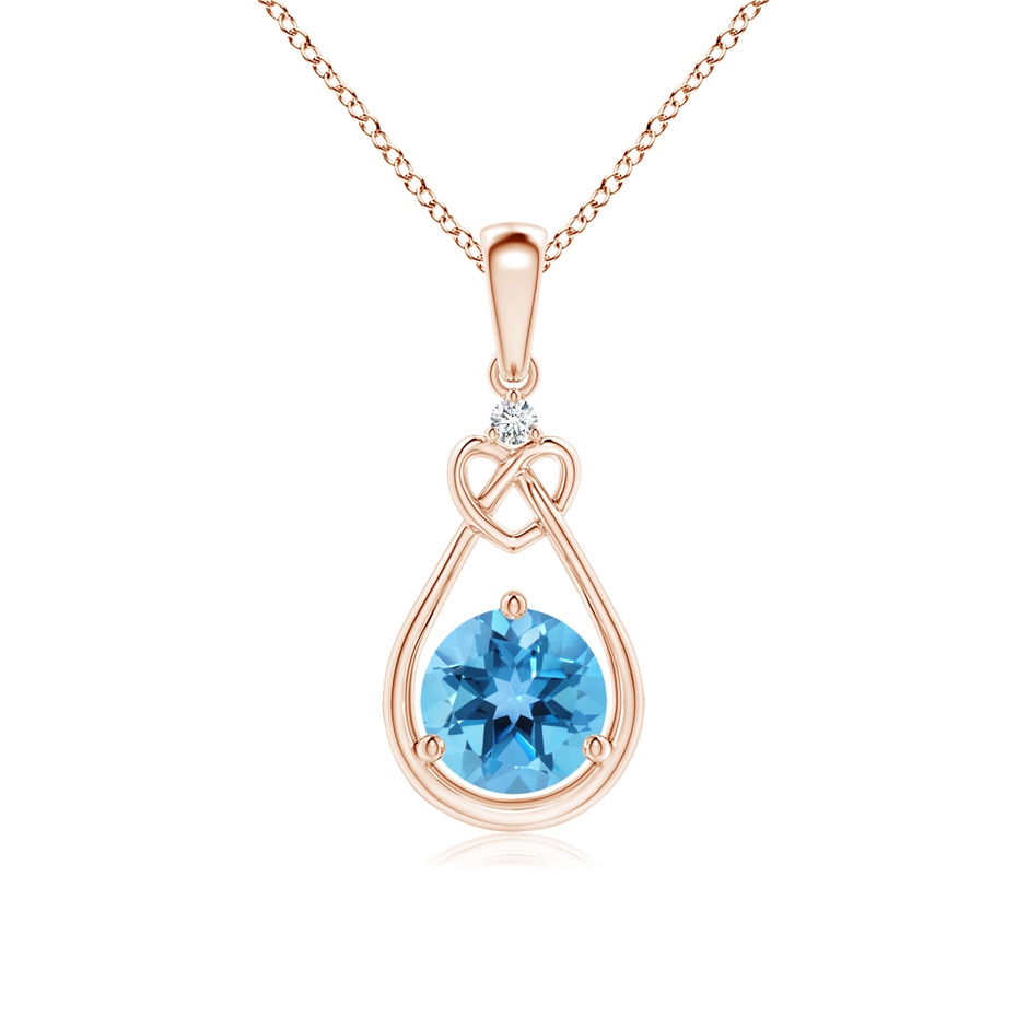 6mm AA Swiss Blue Topaz Knotted Heart Pendant with Diamond in Rose Gold 