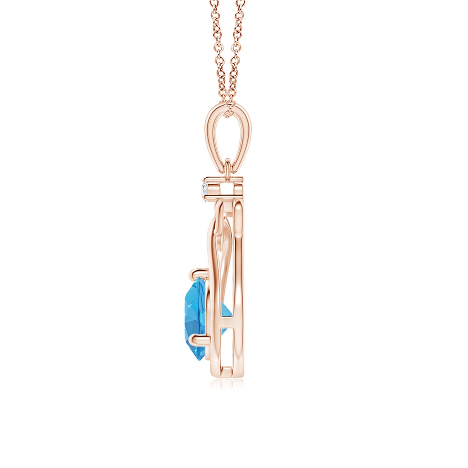 6mm AA Swiss Blue Topaz Knotted Heart Pendant with Diamond in Rose Gold side-1