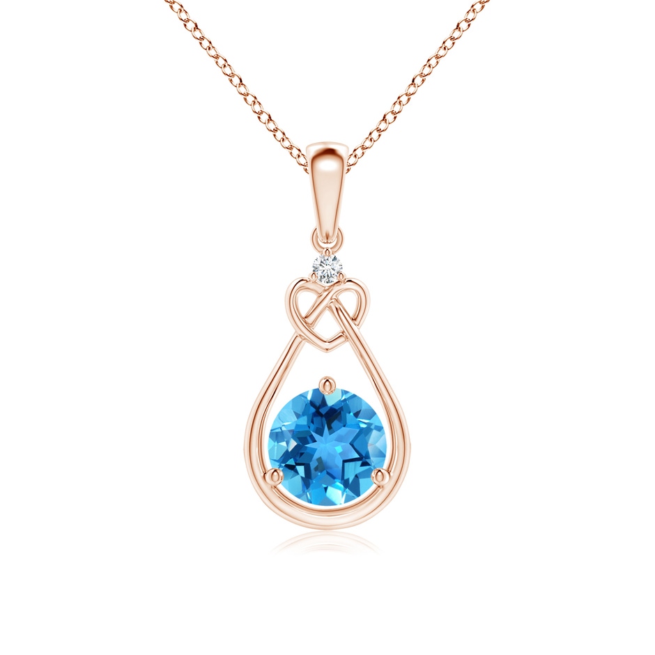 6mm AAA Swiss Blue Topaz Knotted Heart Pendant with Diamond in Rose Gold 