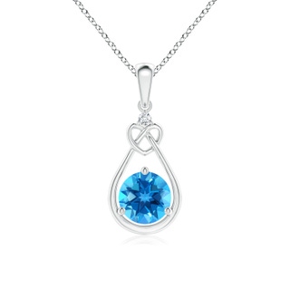 6mm AAAA Swiss Blue Topaz Knotted Heart Pendant with Diamond in P950 Platinum
