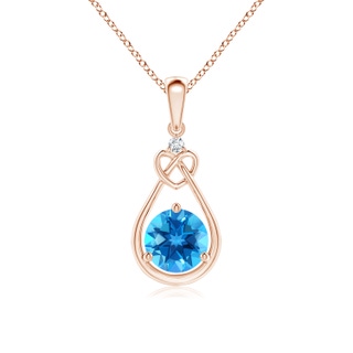 6mm AAAA Swiss Blue Topaz Knotted Heart Pendant with Diamond in Rose Gold