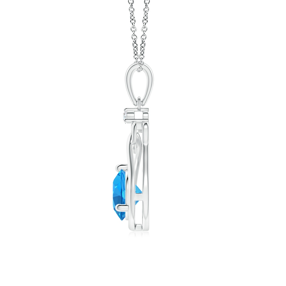 6mm AAAA Swiss Blue Topaz Knotted Heart Pendant with Diamond in White Gold side-1