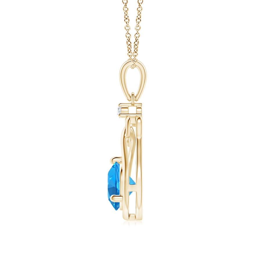 6mm AAAA Swiss Blue Topaz Knotted Heart Pendant with Diamond in Yellow Gold side-1