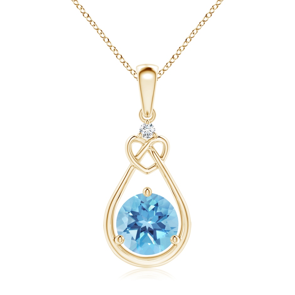 7mm A Swiss Blue Topaz Knotted Heart Pendant with Diamond in Yellow Gold 