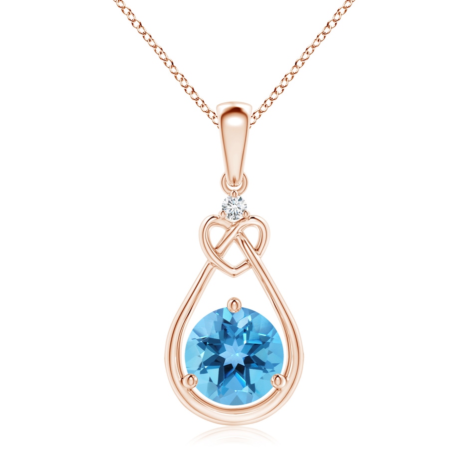 7mm AA Swiss Blue Topaz Knotted Heart Pendant with Diamond in Rose Gold 