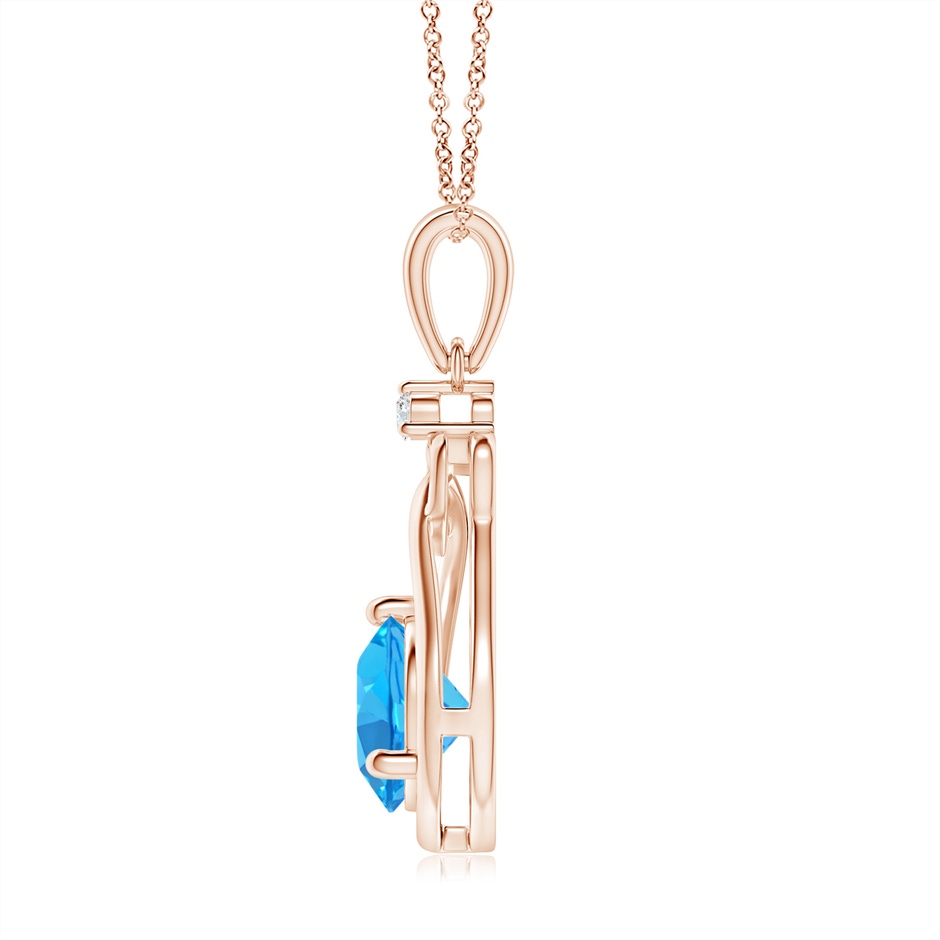 7mm AAA Swiss Blue Topaz Knotted Heart Pendant with Diamond in Rose Gold side-1