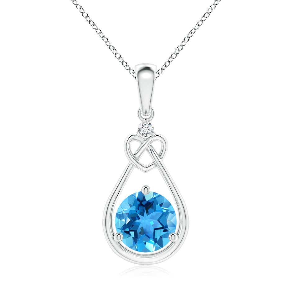 7mm AAA Swiss Blue Topaz Knotted Heart Pendant with Diamond in White Gold 