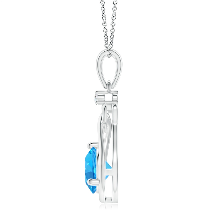 7mm AAA Swiss Blue Topaz Knotted Heart Pendant with Diamond in White Gold side-1