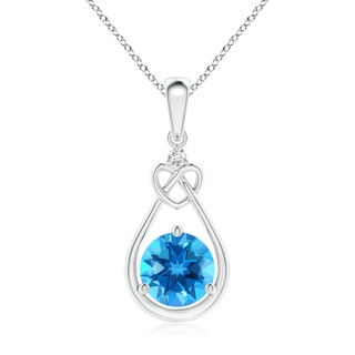 7mm AAAA Swiss Blue Topaz Knotted Heart Pendant with Diamond in P950 Platinum