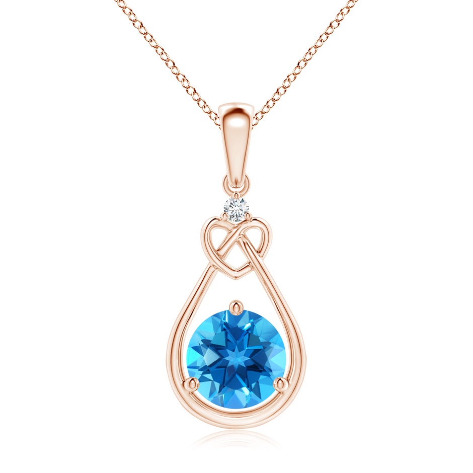 7mm AAAA Swiss Blue Topaz Knotted Heart Pendant with Diamond in Rose Gold 