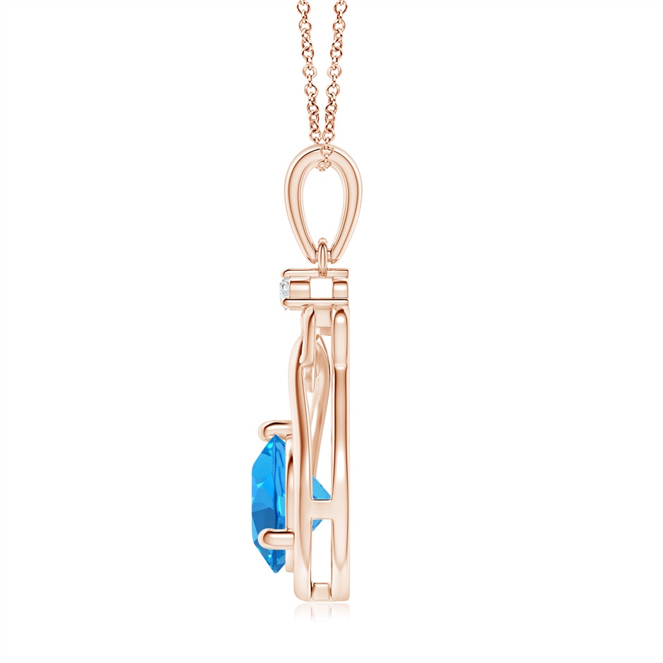 7mm AAAA Swiss Blue Topaz Knotted Heart Pendant with Diamond in Rose Gold side-1