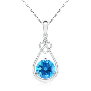 7mm AAAA Swiss Blue Topaz Knotted Heart Pendant with Diamond in S999 Silver