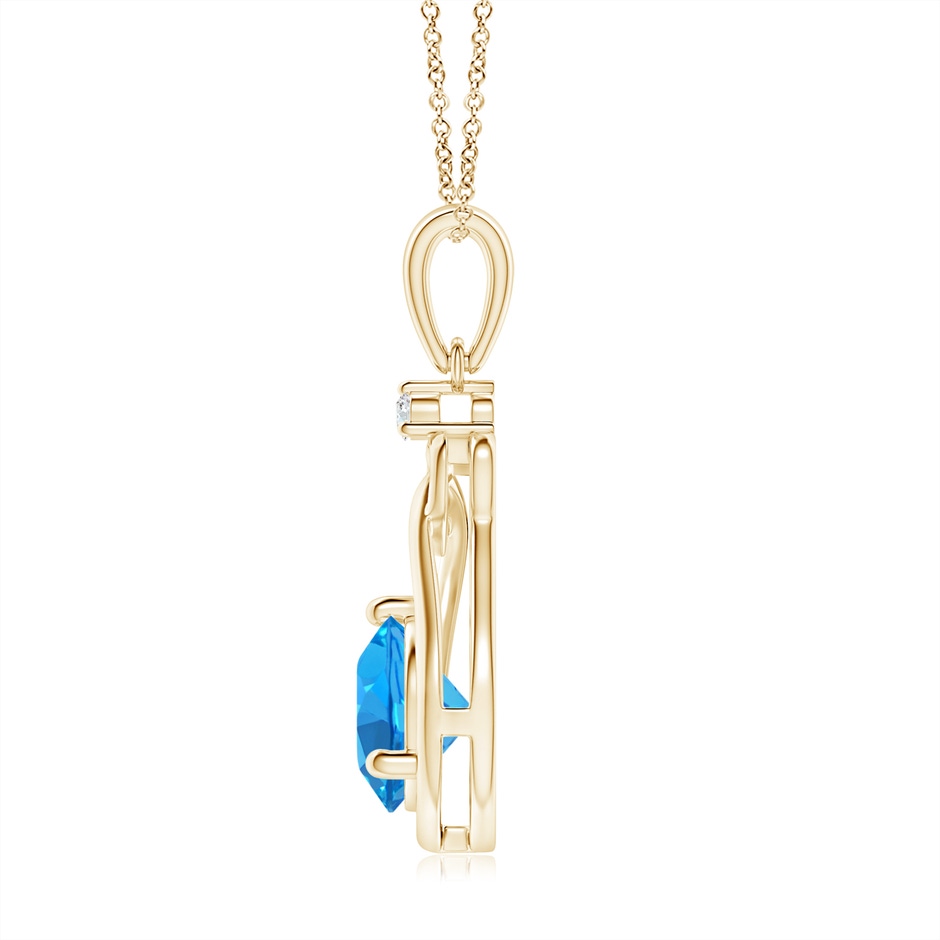 7mm AAAA Swiss Blue Topaz Knotted Heart Pendant with Diamond in Yellow Gold side-1