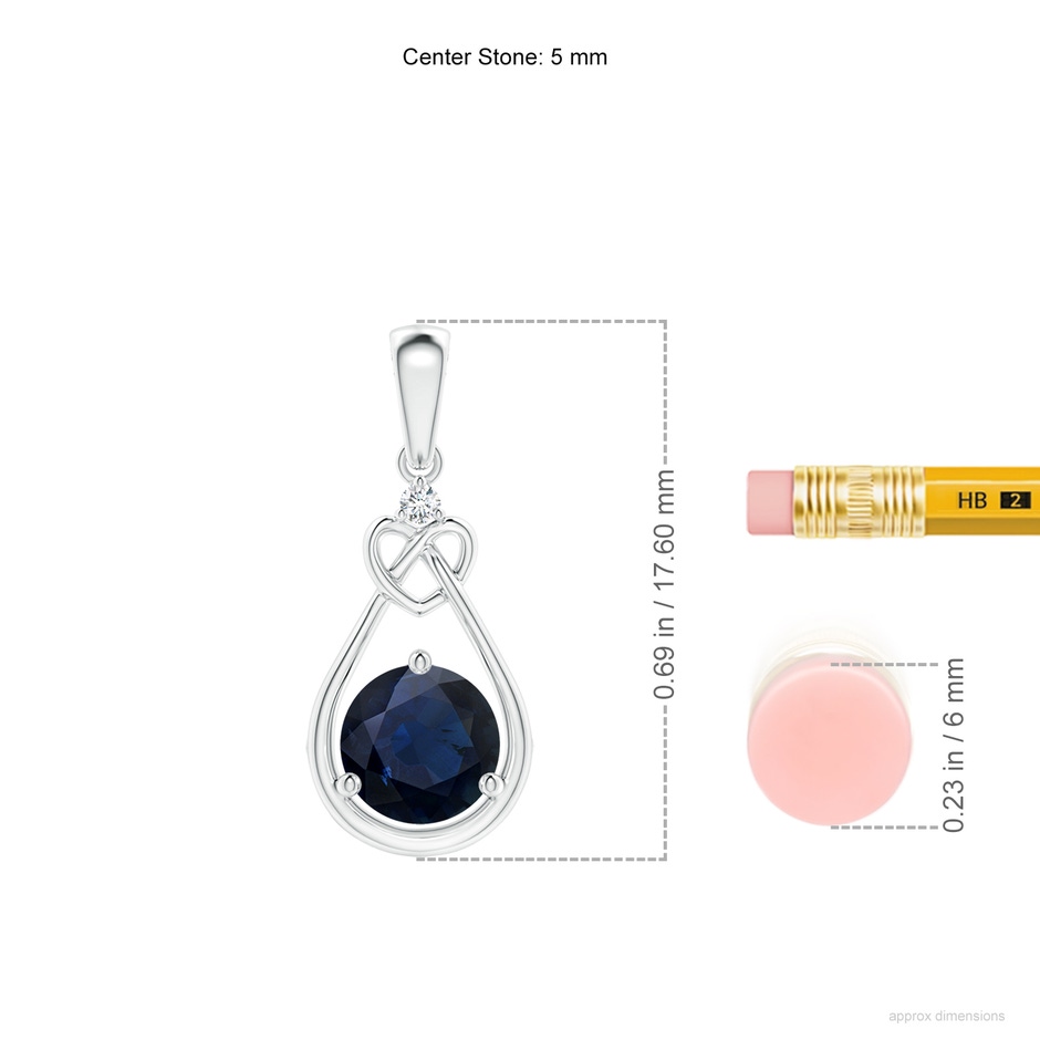 5mm A Sapphire Knotted Heart Pendant with Diamond in P950 Platinum ruler