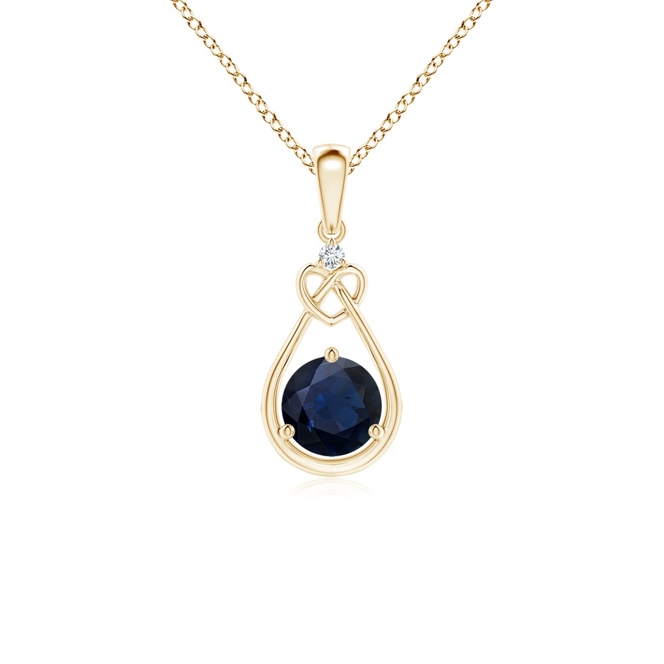 5mm A Sapphire Knotted Heart Pendant with Diamond in Yellow Gold 