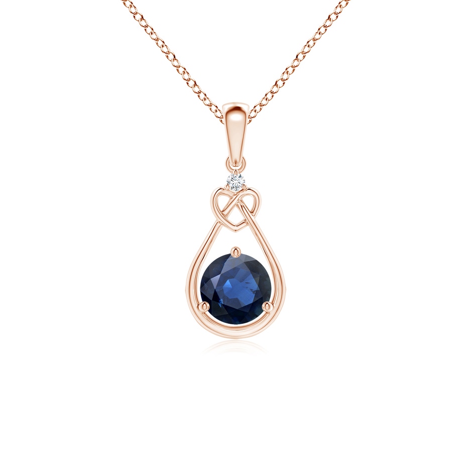 5mm AA Sapphire Knotted Heart Pendant with Diamond in Rose Gold 