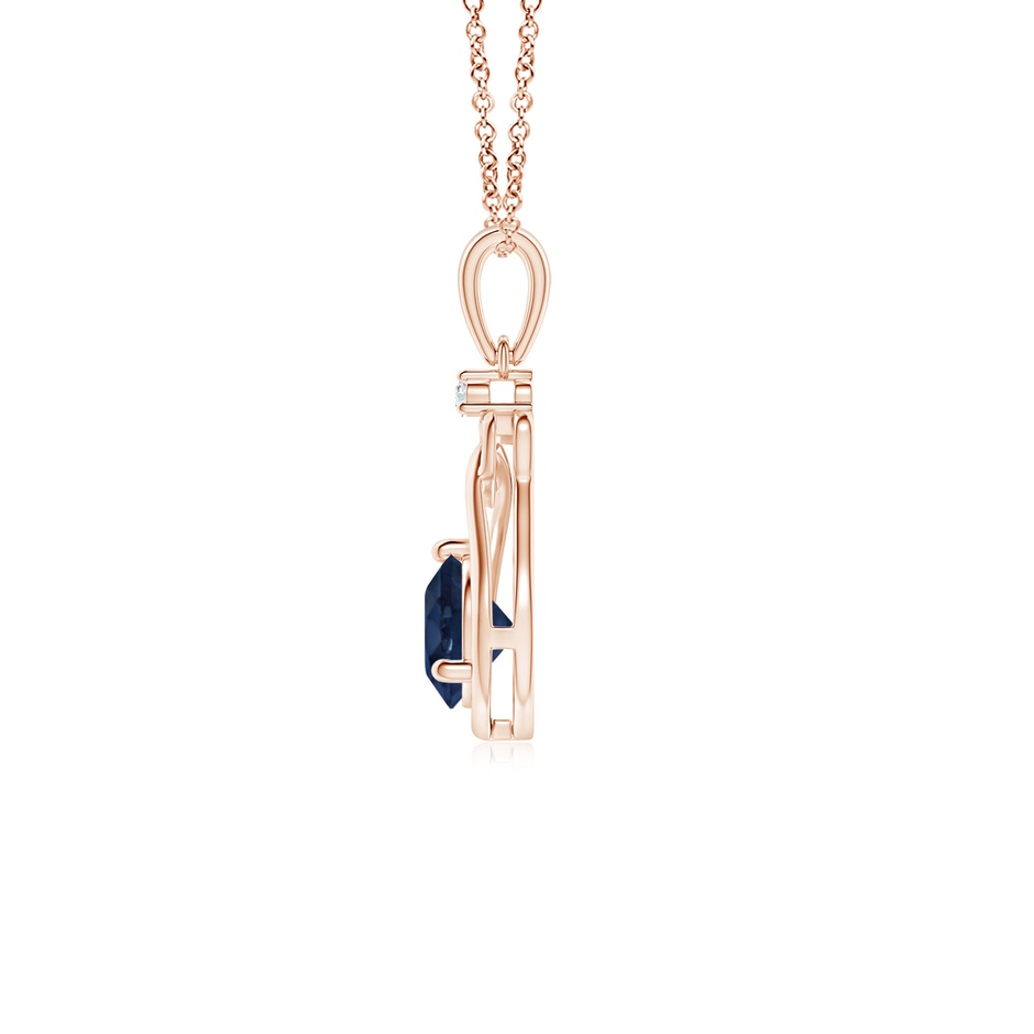 5mm AA Sapphire Knotted Heart Pendant with Diamond in Rose Gold side 199