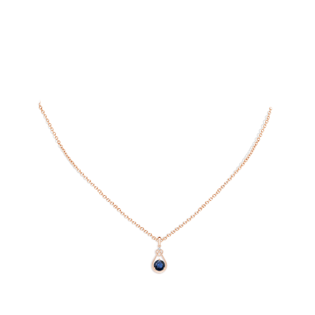 5mm AA Sapphire Knotted Heart Pendant with Diamond in Rose Gold pen