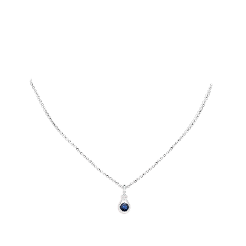 5mm AA Sapphire Knotted Heart Pendant with Diamond in S999 Silver pen