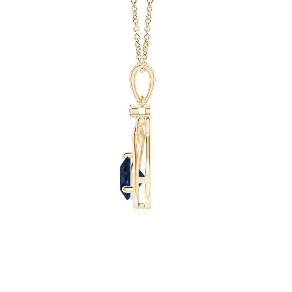 5mm AA Sapphire Knotted Heart Pendant with Diamond in Yellow Gold side 199